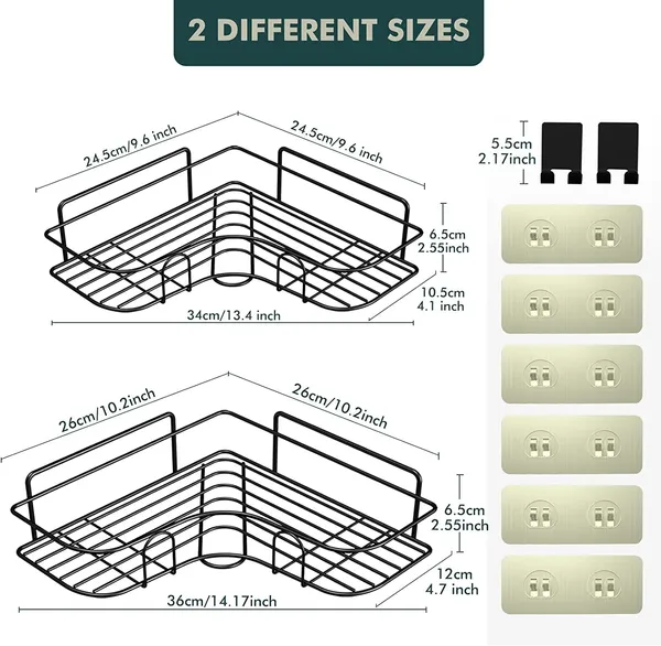Black_Pack_Of_2_Bathroom_Accessory_With_Hooks/Soap_Corner_Tray,_Organizer_Wall_Mounted_Bathroom_Shelves_With_Adhesive,_Shower_Shelf_For_Toilet_24.5L_x_10.5W_x_6.5H_Centimeters
