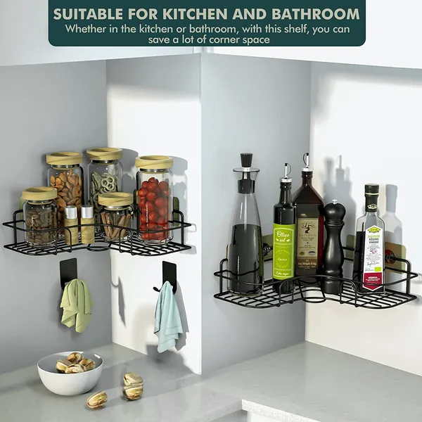 Black_Pack_Of_2_Bathroom_Accessory_With_Hooks/Soap_Corner_Tray,_Organizer_Wall_Mounted_Bathroom_Shelves_With_Adhesive,_Shower_Shelf_For_Toilet_24.5L_x_10.5W_x_6.5H_Centimeters
