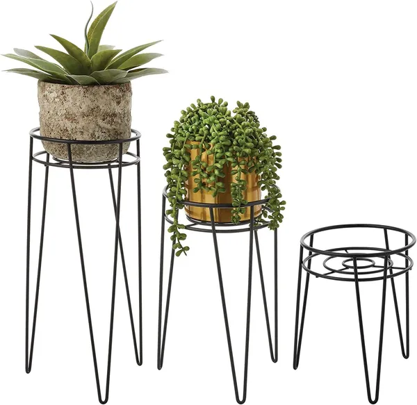 Black_Set_Of_3_Metal_Indoor/Outdoor_Plant_Stands_-_Modern_Plant_Stand_With_Hairpin_Legs_For_Flowers,_Plants,_Greenery,_Succulents,_Pot_Containers,_Concerto_Collection,__7_x_7_x_42_Centimeters