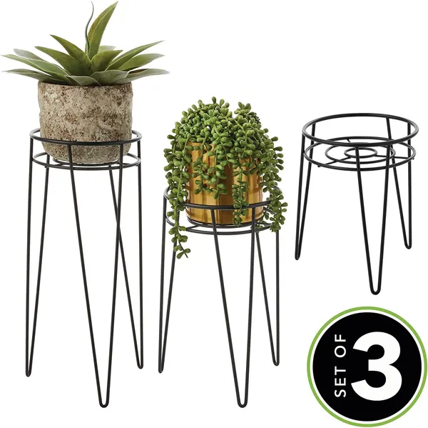 Black_Set_Of_3_Metal_Indoor/Outdoor_Plant_Stands_-_Modern_Plant_Stand_With_Hairpin_Legs_For_Flowers,_Plants,_Greenery,_Succulents,_Pot_Containers,_Concerto_Collection,__7_x_7_x_42_Centimeters