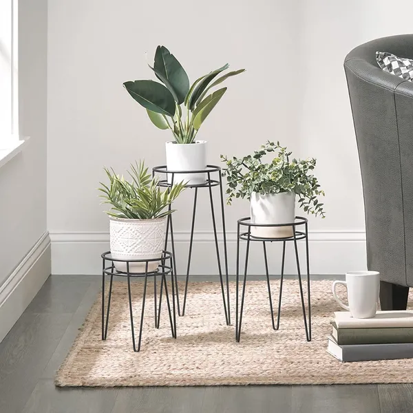 Black_Set_Of_3_Metal_Indoor/Outdoor_Plant_Stands_-_Modern_Plant_Stand_With_Hairpin_Legs_For_Flowers,_Plants,_Greenery,_Succulents,_Pot_Containers,_Concerto_Collection,__7_x_7_x_42_Centimeters