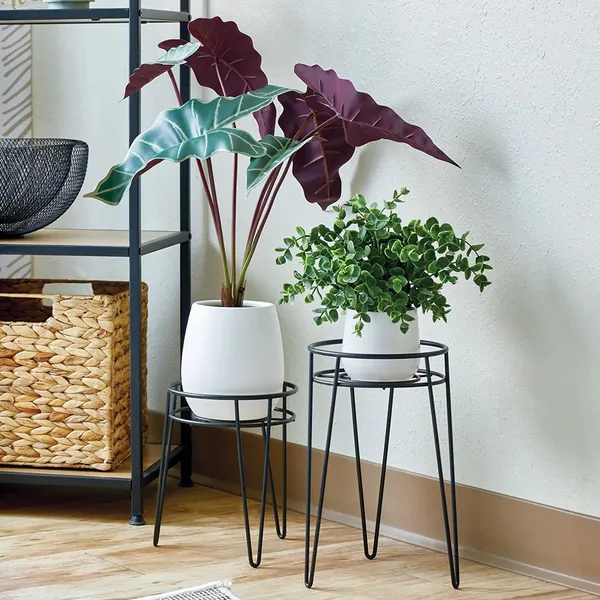 Black_Set_Of_3_Metal_Indoor/Outdoor_Plant_Stands_-_Modern_Plant_Stand_With_Hairpin_Legs_For_Flowers,_Plants,_Greenery,_Succulents,_Pot_Containers,_Concerto_Collection,__7_x_7_x_42_Centimeters