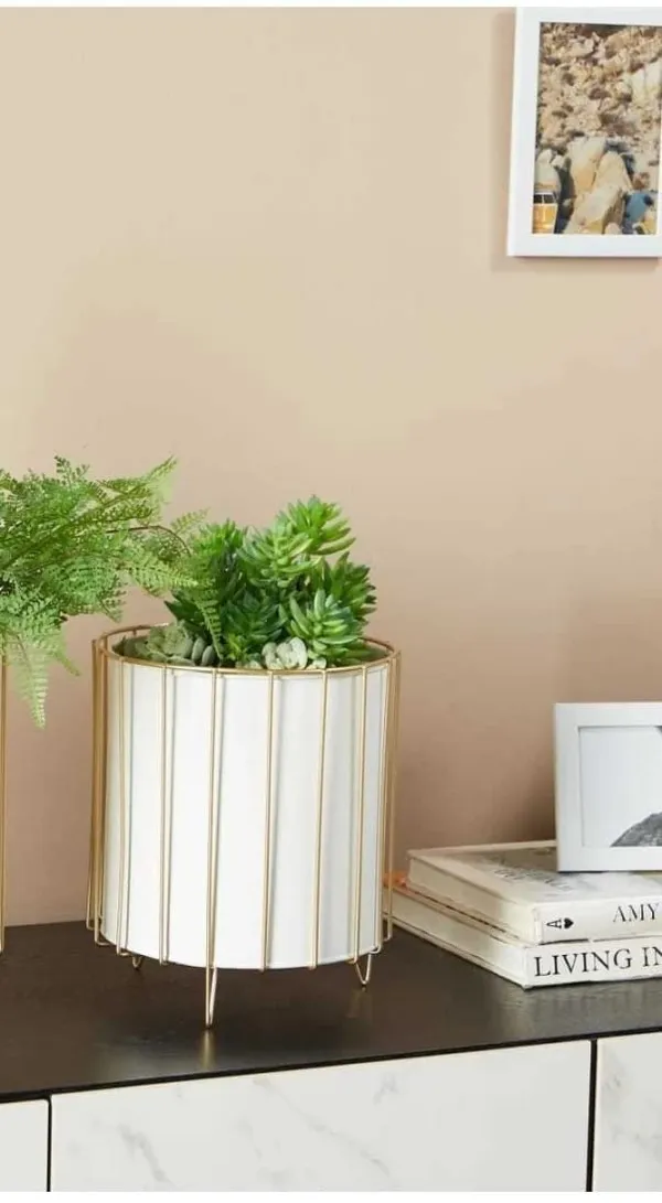 White_Modern_Style_Planter_Stand_With_Pot_Natural_Look_Of_Wrought_Iron_Rustproof_Iron_Metal_Excellent_Finish_For_Drawing_Room__17.8_x_17.8_x_22.9_Centimeters
