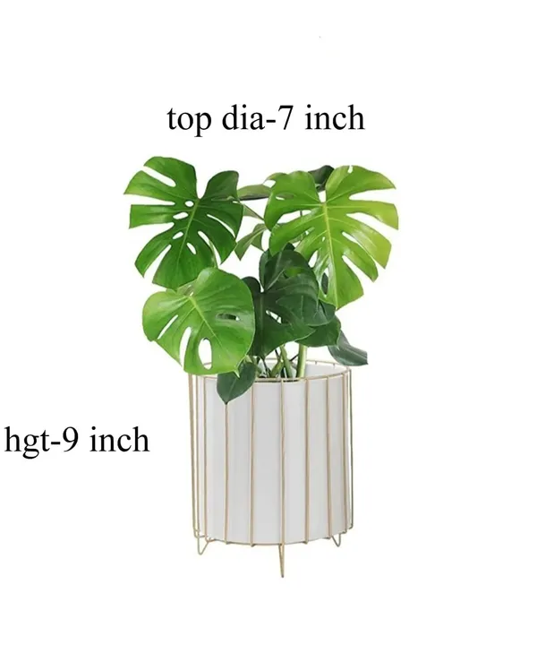 White_Modern_Style_Planter_Stand_With_Pot_Natural_Look_Of_Wrought_Iron_Rustproof_Iron_Metal_Excellent_Finish_For_Drawing_Room__17.8_x_17.8_x_22.9_Centimeters