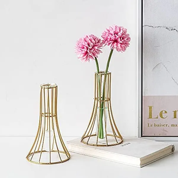 Cone_Gold_Geometric_Metal_Frame_Clear_Glass_,Decoration_And_Centerpiece_For_Home,_Office,_Modern_Vases_For_Flowers_Decorative_Art_Table_Vase____9L_x_9W_x_16H_Centimeters