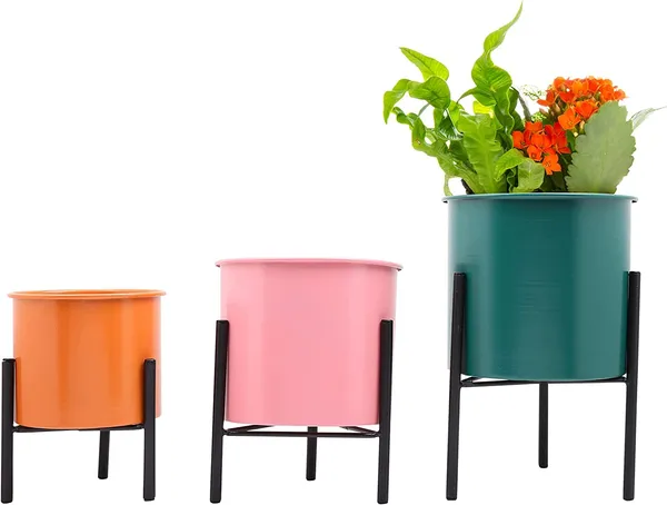 Orange_&_Pink_&_Green_&_Black__Planters_For_Indoor_Planters_Indoor_Plant_Stands_With_Pots_(Small_Stand_S3)_25_x_25_x_30_Centimeters