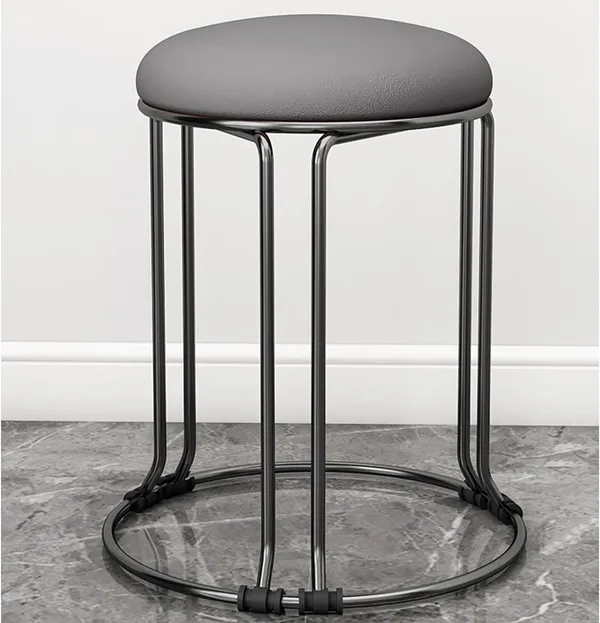 Set_of_2_Silver_&_Black_Stackable_Ottoman_Stools_With_Cushion_Top_|_Space_Saving_&_Comfortable_Home_Furniture_|_35L_x_35W_x_46H_Cm