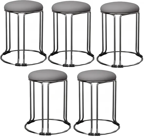 Set_of_2_Silver_&_Black_Stackable_Ottoman_Stools_With_Cushion_Top_|_Space_Saving_&_Comfortable_Home_Furniture_|_35L_x_35W_x_46H_Cm