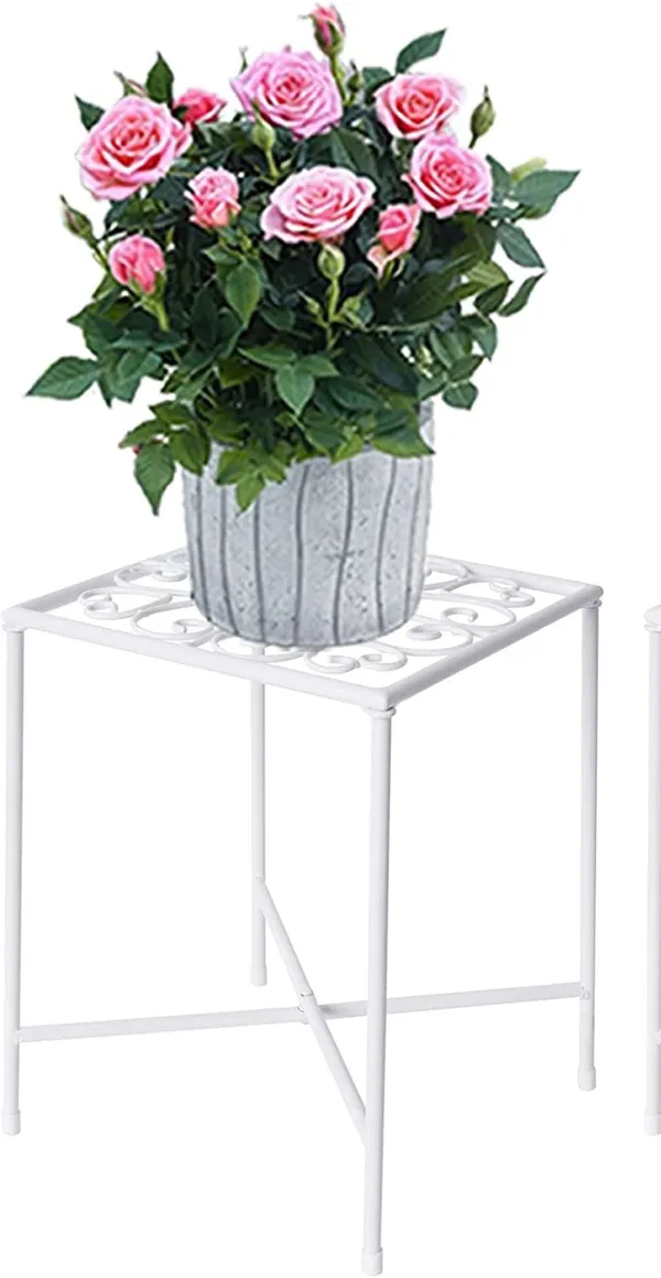 White_Indoor_Outdoor_Plant_Stand_Midcentury_Modern_Flower_Pot_Stands_Waterproof_Rustproof_Garden_Container_Supports_Square_Iron_Display_Rack_For_Planter_20.3_x_20.3_x_27.9_Centimeters