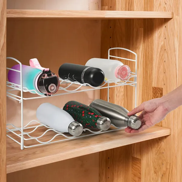 White_Metal_Water_Bottle_Rack_Storage_Organizer_For_Kitchen_Countertops,_2_Levels,Fridge_Stores_Wine,_Beer_Pop_Soda_Free-Standing_Organizer_For_Kitchen_Stores_Wine____43L_x_20W_x_27H_Centimeters