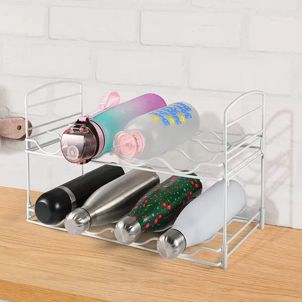 White_Metal_Water_Bottle_Rack_Storage_Organizer_For_Kitchen_Countertops,_2_Levels,Fridge_Stores_Wine,_Beer_Pop_Soda_Free-Standing_Organizer_For_Kitchen_Stores_Wine____43L_x_20W_x_27H_Centimeters