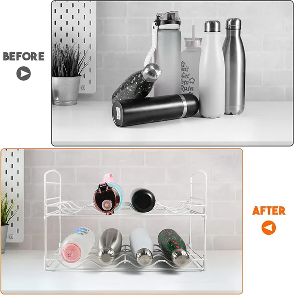 White_Metal_Water_Bottle_Rack_Storage_Organizer_For_Kitchen_Countertops,_2_Levels,Fridge_Stores_Wine,_Beer_Pop_Soda_Free-Standing_Organizer_For_Kitchen_Stores_Wine____43L_x_20W_x_27H_Centimeters