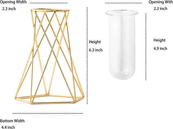 Gold_2_Pcs_Gold_Geometric_Vase,Air_Plant_Stand,Hydroponic_Plant_Flower_Vase_Glass_Test_Tube,Modern_Vases_For_Flowers_As_Wedding_Home_Office_Centerpiece_10L_x_10W_x_15H_Centimeters