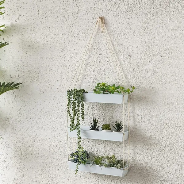 White_Wall_Planters_-_16_Inch_3-Tier_Galvanized_Wall-Mounted_Succulent_Planters_Boho_Metal_Window_Herb_Garden,_Rectangle_Hanging_Vertical_Shelf_Shower_Plant_Pot_11_x_6_x_16_Centimeters