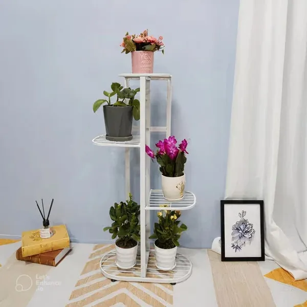 White_Modern_Style_Planter_Flower_Pot_Rust_Proof_Iron_Metal_Excellent_Finish_For_Indoor_And_Outdoor_Planter_Display_For_Indoor_Balcony_Living(4_Tier_5_Potted)_63.5_x_22.9_x_45.7_Centimeters