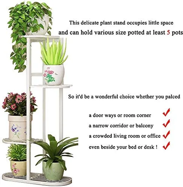White_Modern_Style_Planter_Flower_Pot_Rust_Proof_Iron_Metal_Excellent_Finish_For_Indoor_And_Outdoor_Planter_Display_For_Indoor_Balcony_Living(4_Tier_5_Potted)_63.5_x_22.9_x_45.7_Centimeters