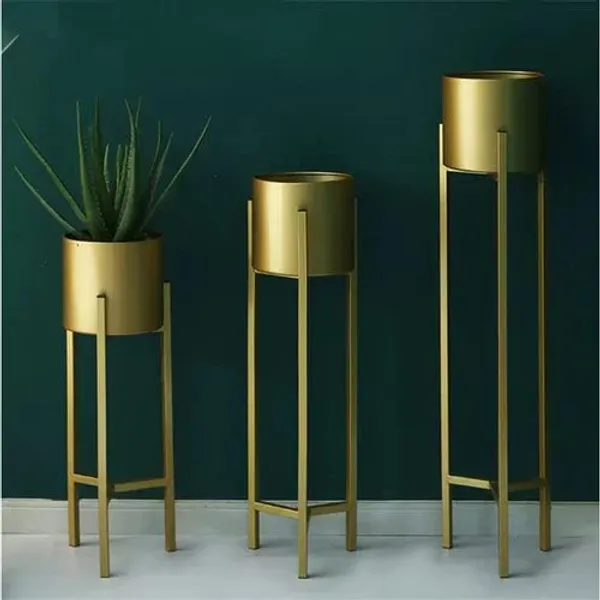 Gold_Elegent_Modern_Style_Planter_Stand_Set_Of_3_With_Pot_Rustproof_Iron_Metal_Excellent_Finish_For_Indoor_And_Outdoor_Planter_Suitable_For_Living_Room/Drawing_Room/Garden__25_x_25_x_70_Centimeters