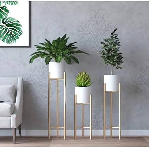Gold_Elegent_Modern_Style_Planter_Stand_Set_Of_3_With_Pot_Rustproof_Iron_Metal_Excellent_Finish_For_Indoor_And_Outdoor_Planter_Suitable_For_Living_Room/Drawing_Room/Garden__25_x_25_x_70_Centimeters