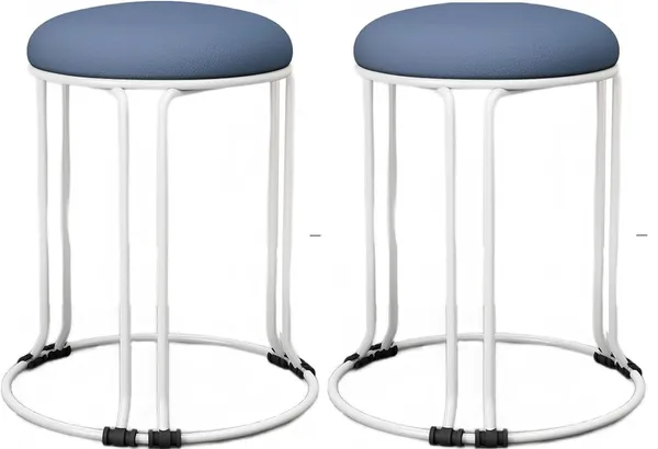 Set_of_2_White_&_Blue_Stackable_Ottoman_Stools_With_Cushion_Top_|_Space_Saving_&_Comfortable_Home_Furniture_|_35L_x_35W_x_46H_Cm