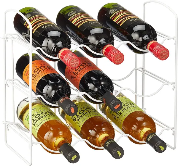 White_Metal_Water_Bottle_Rack_Storage_Organizer_For_Kitchen_Countertops,_Pantry,_Fridge_-_Stores_Wine,_Beer,_Pop/Soda_-_3_Levels,_Each_Holds_9_Bottles,_Free-Standing____36L_x_20W_x_36H_Centimeters