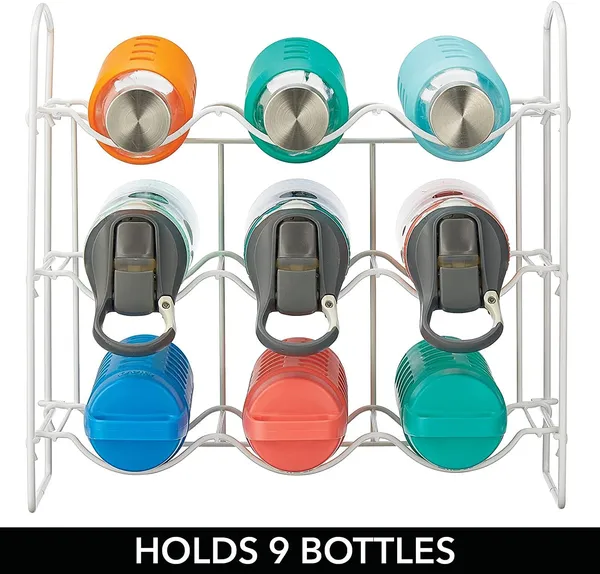 White_Metal_Water_Bottle_Rack_Storage_Organizer_For_Kitchen_Countertops,_Pantry,_Fridge_-_Stores_Wine,_Beer,_Pop/Soda_-_3_Levels,_Each_Holds_9_Bottles,_Free-Standing____36L_x_20W_x_36H_Centimeters