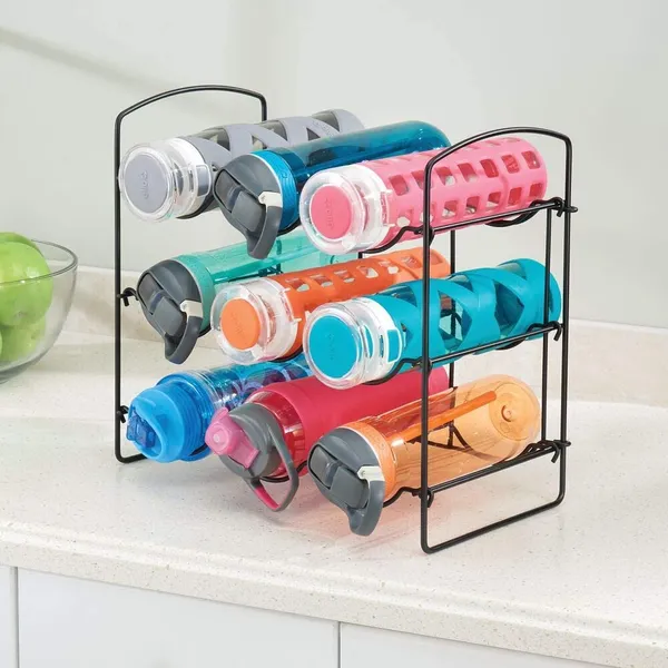White_Metal_Water_Bottle_Rack_Storage_Organizer_For_Kitchen_Countertops,_Pantry,_Fridge_-_Stores_Wine,_Beer,_Pop/Soda_-_3_Levels,_Each_Holds_9_Bottles,_Free-Standing____36L_x_20W_x_36H_Centimeters