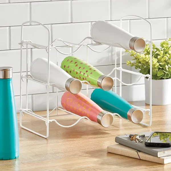 White_Metal_Water_Bottle_Rack_Storage_Organizer_For_Kitchen_Countertops,_Pantry,_Fridge_-_Stores_Wine,_Beer,_Pop/Soda_-_3_Levels,_Each_Holds_9_Bottles,_Free-Standing____36L_x_20W_x_36H_Centimeters