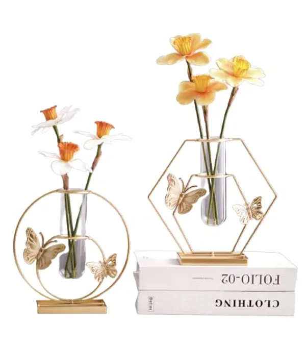 Multicolor_2_Pcs_Gold_Geometric_Vase,_Centerpieces_Vases_For_Decor,Hydroponic_Vase,_Silhouette_Vase,_Modern_Vases,_Butterfly_Vase,_Office_Vases_(Heart_+_Round)____19.8L_x_7.3W_x_20.8H_Centimeters