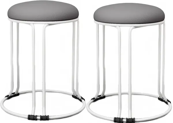 Set_of_2_White_&_Grey_Stackable_Ottoman_Stools_With_Cushion_Top_|_Space_Saving_&_Comfortable_Home_Furniture_|_35L_x_35W_x_46H_Cm