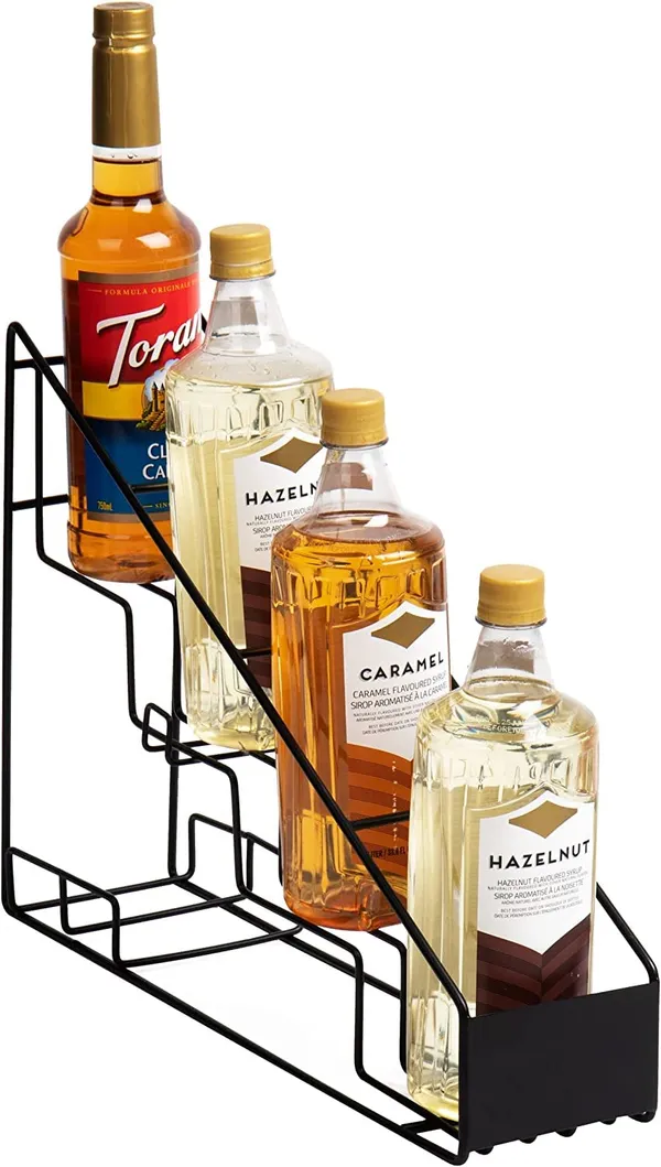 Black_Decorative_4_Wine_Bottle_Holder_Stand_Can_Fix_On_Wall_Or_Can_Put_On_Table,_Clear_Syrup_Bottle_Holder,_Wire_4_Compartment_Bottle_Organizer,_Storage_For_Syrup,_Wine_33L_x_11W_x_13H_Centimeters
