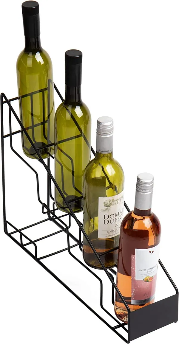 Black_Decorative_4_Wine_Bottle_Holder_Stand_Can_Fix_On_Wall_Or_Can_Put_On_Table,_Clear_Syrup_Bottle_Holder,_Wire_4_Compartment_Bottle_Organizer,_Storage_For_Syrup,_Wine_33L_x_11W_x_13H_Centimeters
