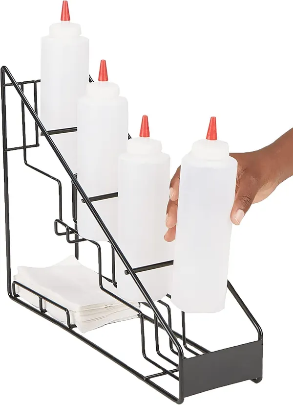 Black_Decorative_4_Wine_Bottle_Holder_Stand_Can_Fix_On_Wall_Or_Can_Put_On_Table,_Clear_Syrup_Bottle_Holder,_Wire_4_Compartment_Bottle_Organizer,_Storage_For_Syrup,_Wine_33L_x_11W_x_13H_Centimeters