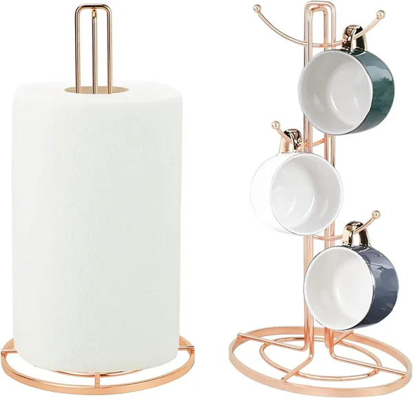 Gold_Set_Of_6_Cup_Mug_Tree_Stand_And_Linear_Kitchen_Roll/Paper_Towels_Holder_Stainless_Steel_-_Coffee_Tea_Cups_Mugs_Draining_Rack|Kitchen_Storage_Accessories____454_g