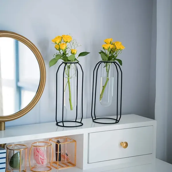 Black_2_Pcs_Flower_Vases_With_Iron_Art_Frame_Geometric_Plant_Pot,_Centerpiece_Plant_Vase,_Plants_Tabletop_Display_Holder_For_Wedding_Office_Living_Room_Decor_(2_X_L)10L_x_10W_x_23H_Centimeters