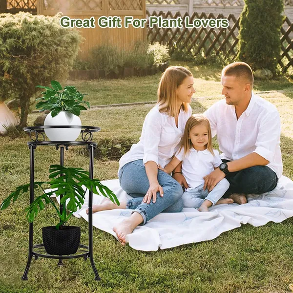 Black_Cute_2_Tier_Potted_Plant_Stand_Sturdy_Stable_Wrought_Iron_Frame_Rust_Utility_For_Indoor_(Living_Room/_Hallway)_And_Outdoor_(Garden/Patio/Entryway)_(Parallel)__30_x_30_x_50_Centimeters