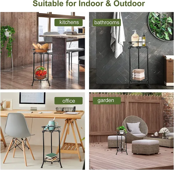 Black_Cute_2_Tier_Potted_Plant_Stand_Sturdy_Stable_Wrought_Iron_Frame_Rust_Utility_For_Indoor_(Living_Room/_Hallway)_And_Outdoor_(Garden/Patio/Entryway)_(Parallel)__30_x_30_x_50_Centimeters