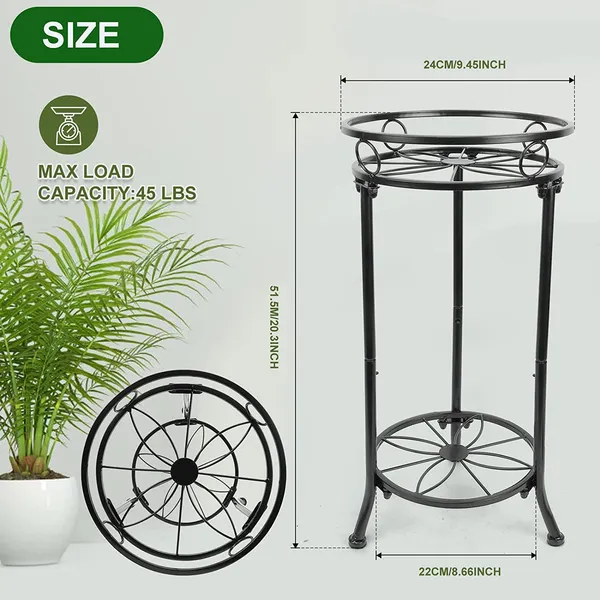 Black_Cute_2_Tier_Potted_Plant_Stand_Sturdy_Stable_Wrought_Iron_Frame_Rust_Utility_For_Indoor_(Living_Room/_Hallway)_And_Outdoor_(Garden/Patio/Entryway)_(Parallel)__30_x_30_x_50_Centimeters