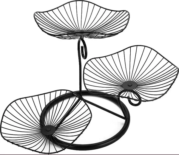 Black_Adora_3_Tier_Fruit_Basket_Stand_Decorative_Fruit_Bowl_Wrought_Iron_Wire_Stand_Kitchen,_Dining_Table,_Living/Drawing_Room_Rust_Free_Shiny_Finish_Stable_32L_x_44W_x_32H_Centimeters