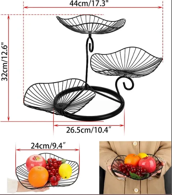 Black_Adora_3_Tier_Fruit_Basket_Stand_Decorative_Fruit_Bowl_Wrought_Iron_Wire_Stand_Kitchen,_Dining_Table,_Living/Drawing_Room_Rust_Free_Shiny_Finish_Stable_32L_x_44W_x_32H_Centimeters