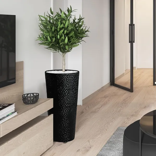 Black_Metal_Planters_With_Inner_Pots_Hand_Hammered_Tall_Plant_Containers_For_Indoor/Outdoor,_Garden,_Patio,_Porch,_Balcony_Large_Decorative_Flower_Pots(2)_23L_x_23W_x_50H_Centimeters