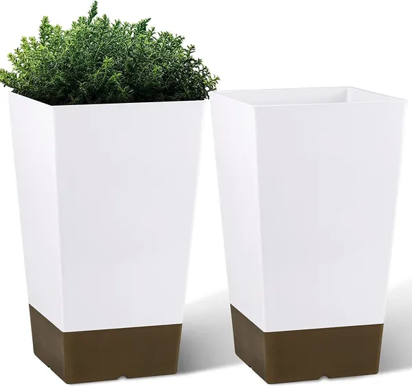 White_Tall_Planters_For_Outdoor_Plants_Set_Of_2,Outdoor_Planters_For_Front_Porch_Balcony,21_Inch_Large_Planters_For_Outdoor_Indoor_Garden_Patio_(Wood_Grain)_25_x_25_x_50_Centimeters