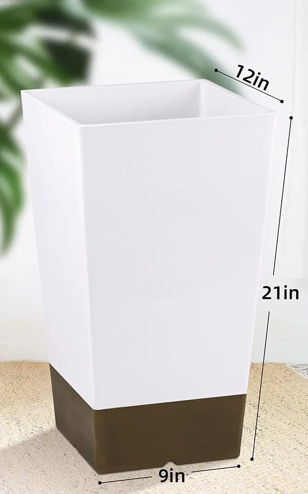 White_Tall_Planters_For_Outdoor_Plants_Set_Of_2,Outdoor_Planters_For_Front_Porch_Balcony,21_Inch_Large_Planters_For_Outdoor_Indoor_Garden_Patio_(Wood_Grain)_25_x_25_x_50_Centimeters