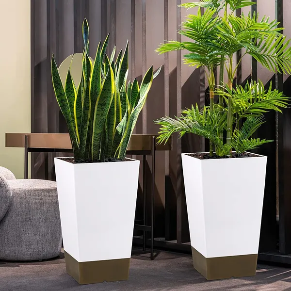 White_Tall_Planters_For_Outdoor_Plants_Set_Of_2,Outdoor_Planters_For_Front_Porch_Balcony,21_Inch_Large_Planters_For_Outdoor_Indoor_Garden_Patio_(Wood_Grain)_25_x_25_x_50_Centimeters