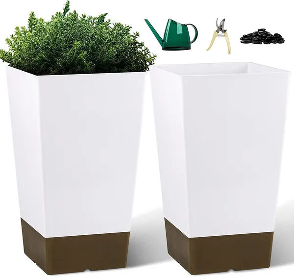White_Tall_Planters_For_Outdoor_Plants_Set_Of_2,Outdoor_Planters_For_Front_Porch_Balcony,21_Inch_Large_Planters_For_Outdoor_Indoor_Garden_Patio_(Wood_Grain)_25_x_25_x_50_Centimeters