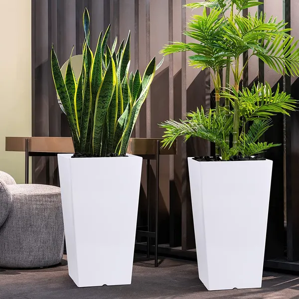 White_Tall_Planters_For_Outdoor_Plants_Set_Of_2,Outdoor_Planters_For_Front_Porch_Balcony,21_Inch_Large_Planters_For_Outdoor_Indoor_Garden_Patio_(Wood_Grain)_25_x_25_x_50_Centimeters