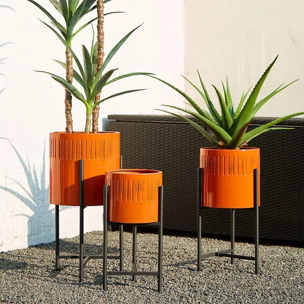 Orange_Mid_Century_Plant_Stand_With_Pot_Set_Of_3_Modern_Metal_Planters_With_Stands_Flower_Pot_Holders_Perfect_For_Indoor_Outdoor_Plants_Plant_Stand_Not_Adjustable_30.5_x_30.5_x_61_Centimeters;_2_kg