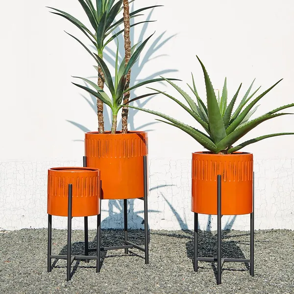 Orange_Mid_Century_Plant_Stand_With_Pot_Set_Of_3_Modern_Metal_Planters_With_Stands_Flower_Pot_Holders_Perfect_For_Indoor_Outdoor_Plants_Plant_Stand_Not_Adjustable_30.5_x_30.5_x_61_Centimeters;_2_kg