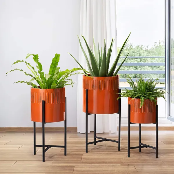 Orange_Mid_Century_Plant_Stand_With_Pot_Set_Of_3_Modern_Metal_Planters_With_Stands_Flower_Pot_Holders_Perfect_For_Indoor_Outdoor_Plants_Plant_Stand_Not_Adjustable_30.5_x_30.5_x_61_Centimeters;_2_kg