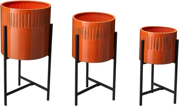 Orange_Mid_Century_Plant_Stand_With_Pot_Set_Of_3_Modern_Metal_Planters_With_Stands_Flower_Pot_Holders_Perfect_For_Indoor_Outdoor_Plants_Plant_Stand_Not_Adjustable_30.5_x_30.5_x_61_Centimeters;_2_kg
