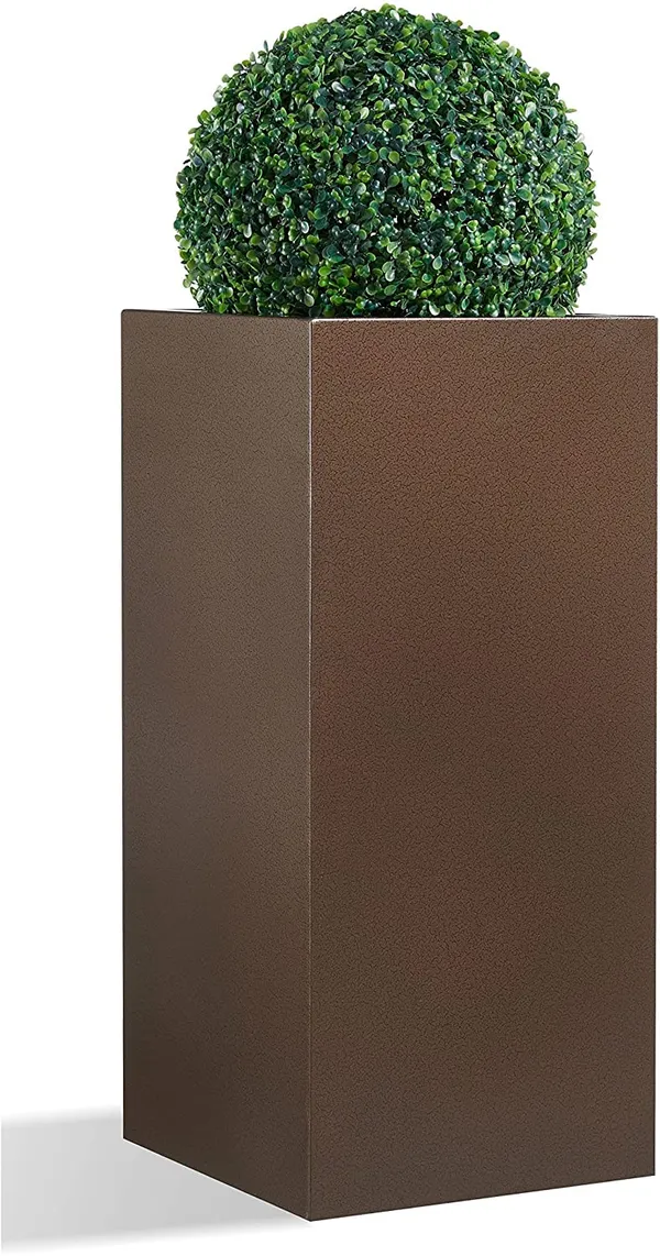 Brown_Tall_Metal_Planters_For_Outdoor_Plants_Decorative_Rectangular_Flower_Pot_Holder_Display_For_Balcony_Galvanized_Iron_21_Inch_Large_Planters_For_Outdoor_Indoor_30L_x_30W_x_53.3H_Centimeters